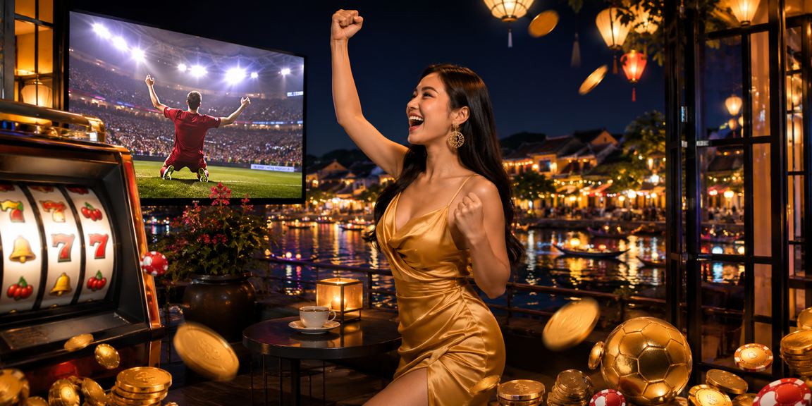 Không gian Hội An minh họa người dùng đọc ưu đãi trò chơi slot trên mobile